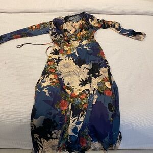 Long satin wrap dress from Lulu’s. Listed as a medium, but runs like a small.